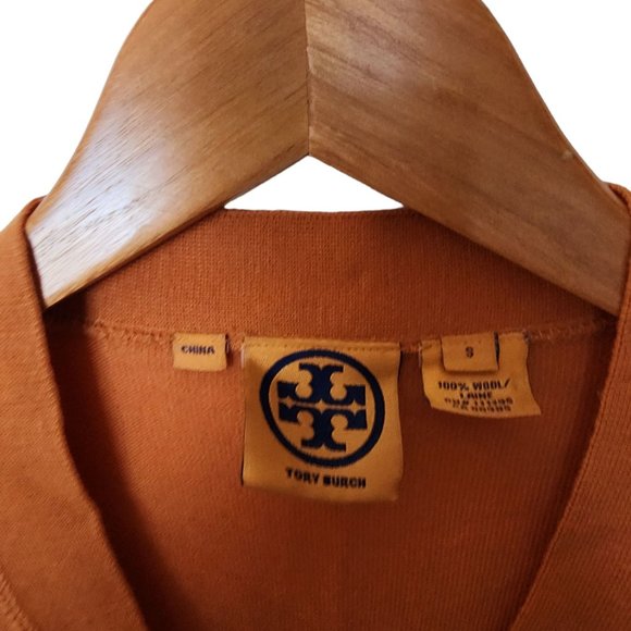 Tory Burch Boyfriend Simone Cardigan Orange 100% Wool XS Logo Buttons‎ - Picture 10 of 16